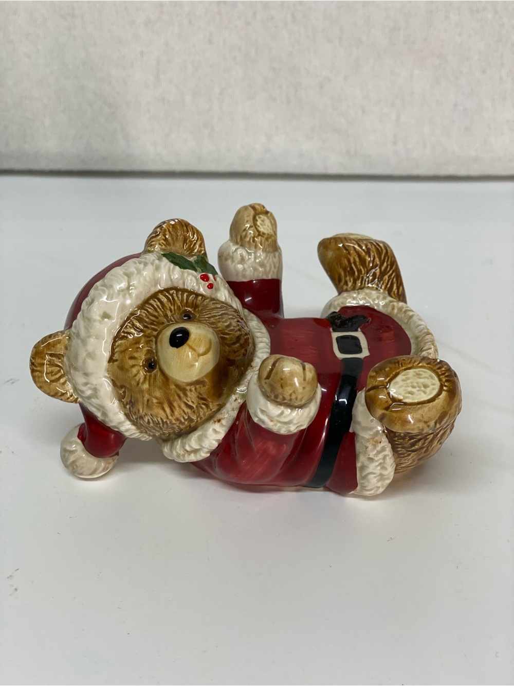 Otagiri Ceramic Santa Teddy Bear Candle Holder Figurine Christmas Holiday Decor